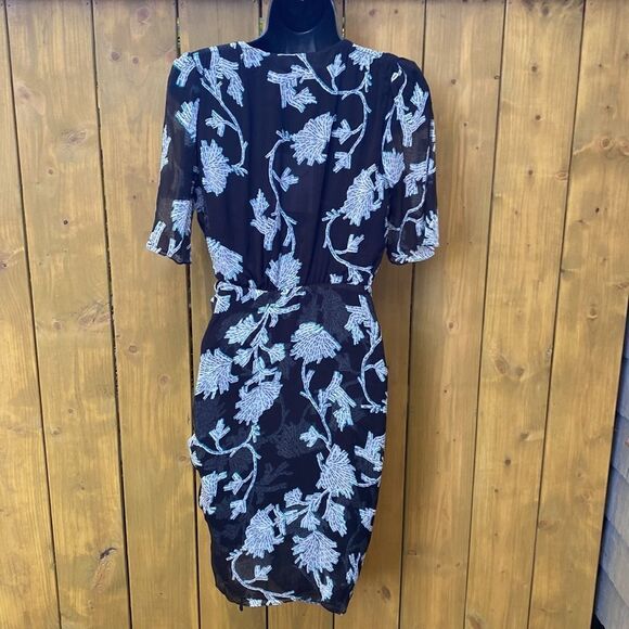 NWT Diane von Furstenberg Silk Black Floral Dress - Picture 6 of 15